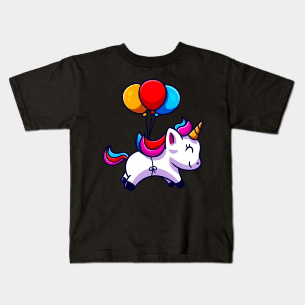 Cute Unicorn With Balloons Fun Birthday Gift Kids Kids T-Shirt by Foxxy Merch